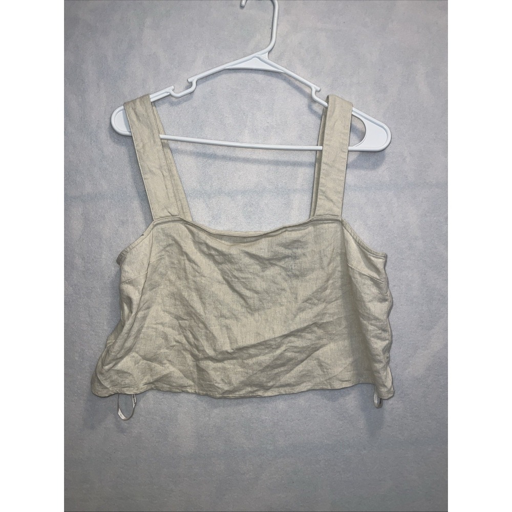 Forever 21 Linen Blend Crop Tank Top Festival Beach Beige Small